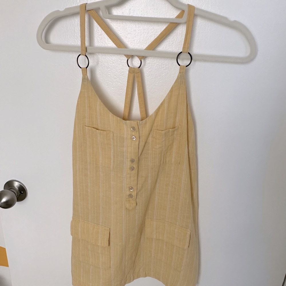 Yellow Linen Tank with White Stripes